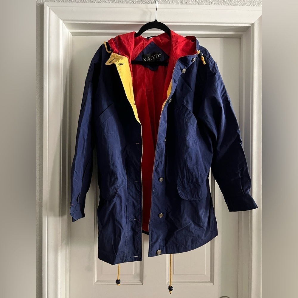 Vintage 90’s Kaotic Windbreaker jacket navy blue red yellow size medium M - Picture 2 of 6